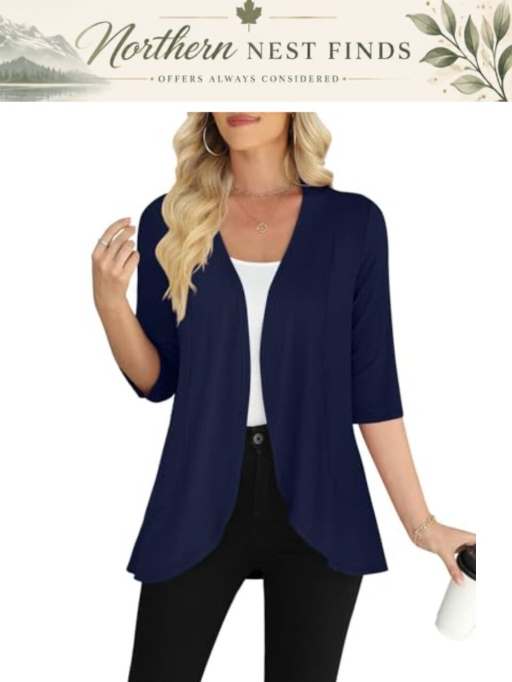 Women's 3/4 Sleeve Open Front Cardigan Soft Knit Lightweight Sweater